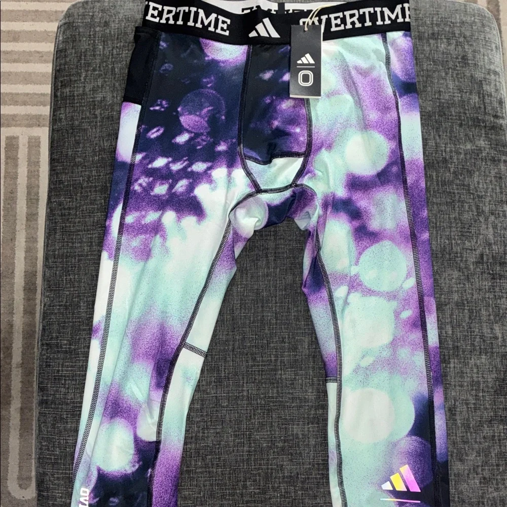 Adidas x Overtime Men's Techfit Leggings Vibrant Purple and Black Leggings